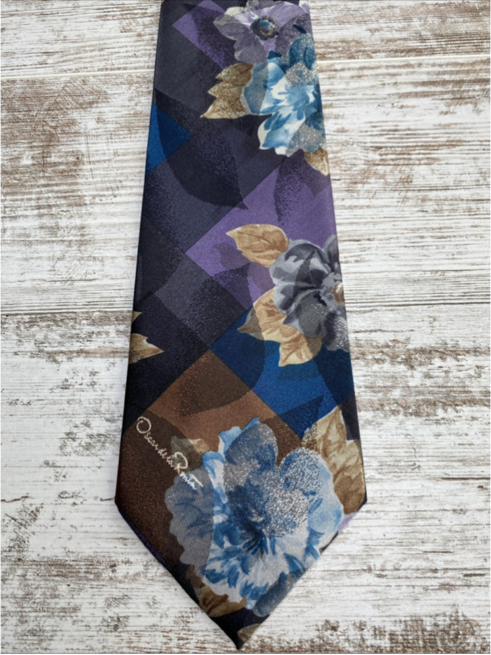 Vintage Oscar de la Renta Studio Floral Geometric Tie Wide 90s Designer